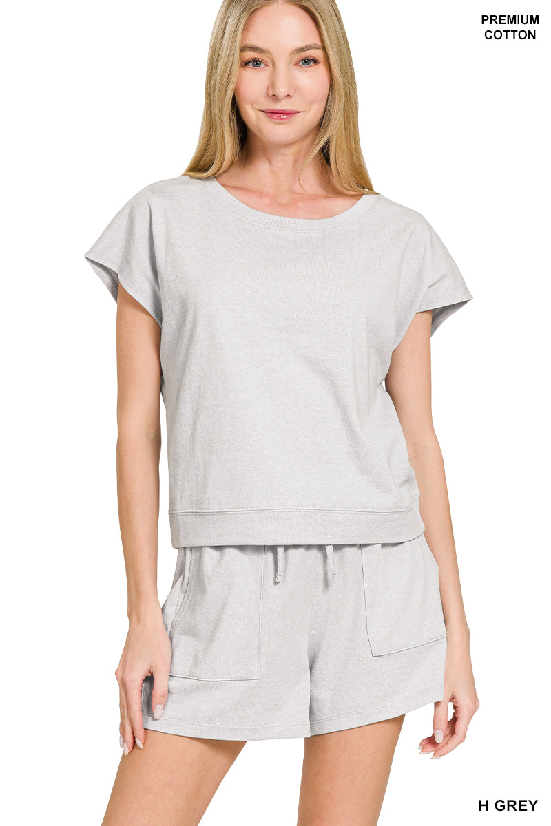 What a Feeling Cotton Short Sleeve Top and Shorts Set in Heather Gray