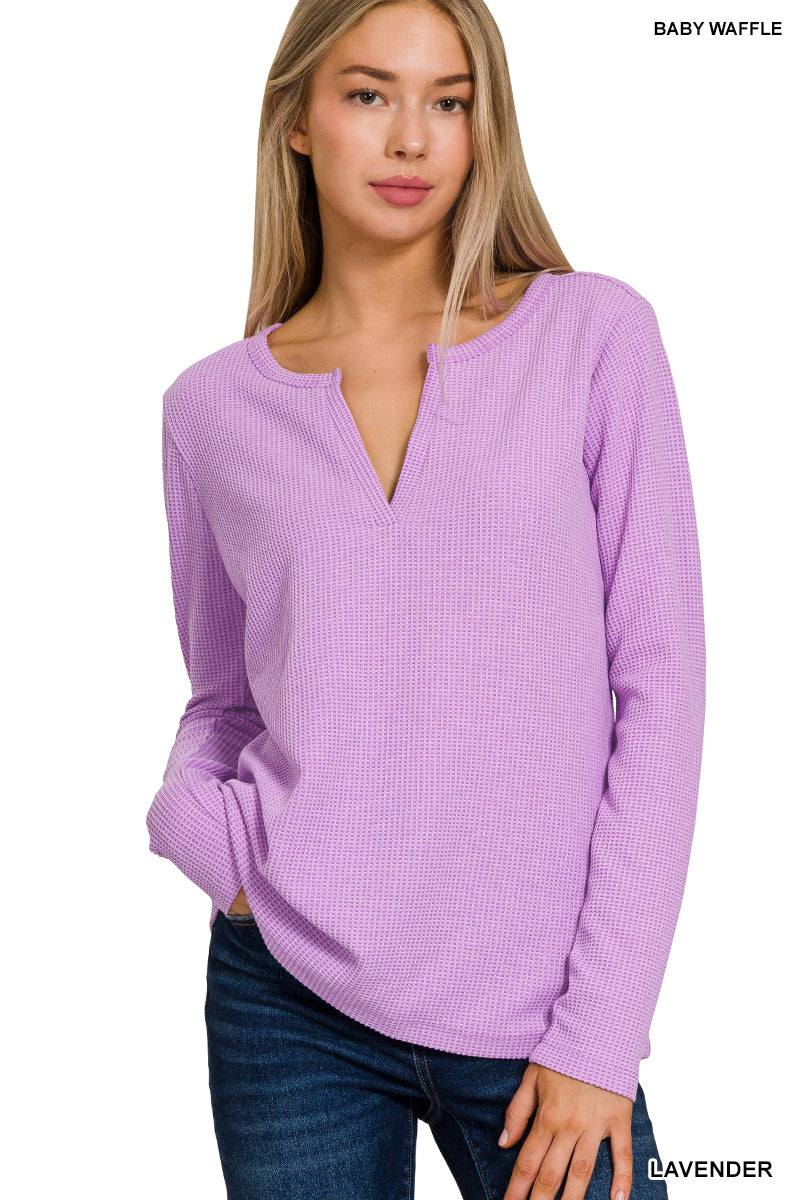 Weather It Together Baby Waffle Long Sleeve Top in Lavendar