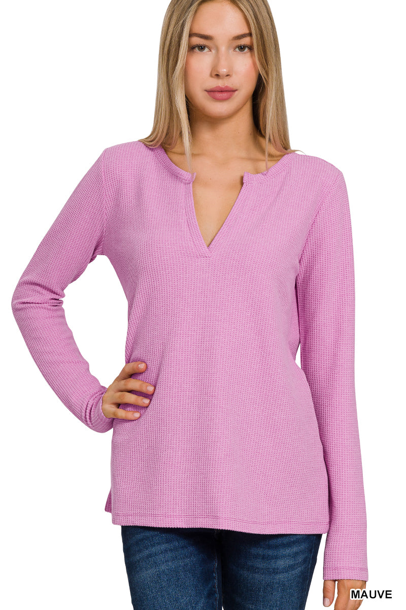 Weather It Together Baby Waffle Long Sleeve Top in Mauve