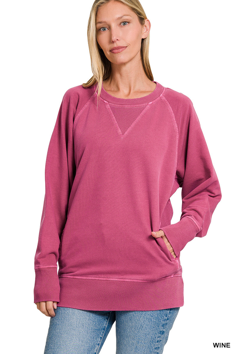 Learn as You Go French Terry Pullover with Pockets in Wine