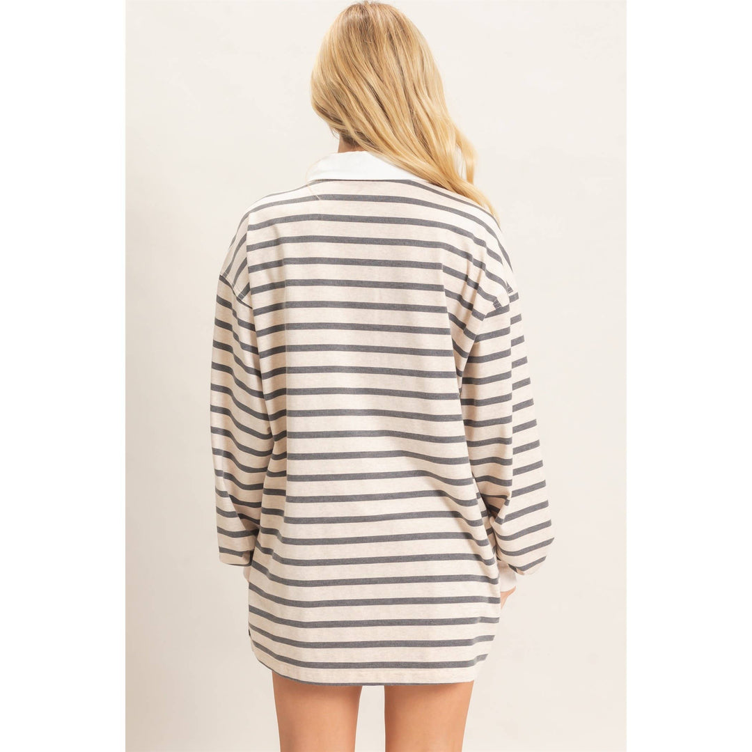Striped Polo Long Sleeve Top
