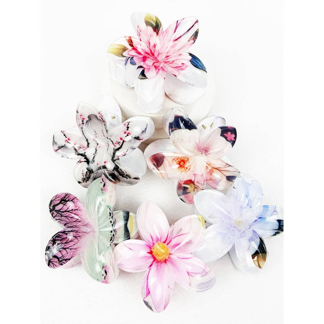 Floral Prints of Hawaiian Plumeria Hair Claw Clip