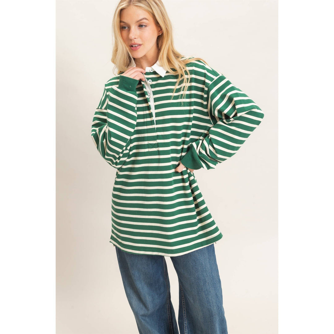 Striped Polo Long Sleeve Top