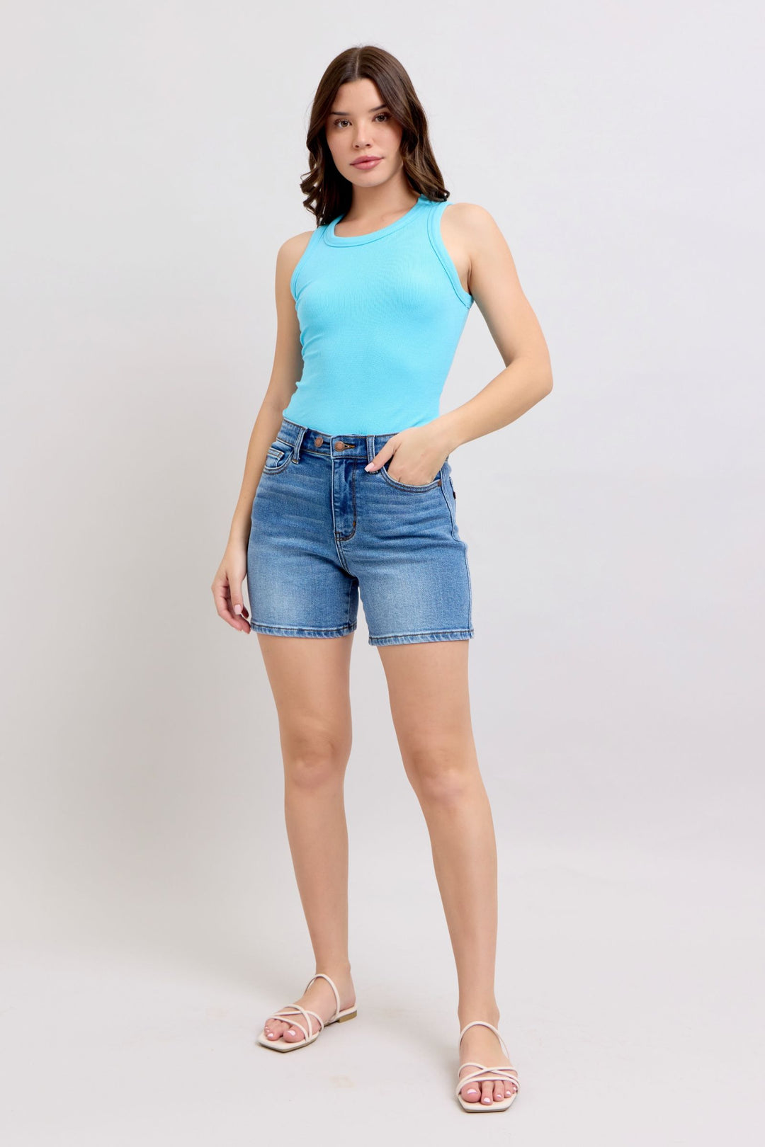 Cathy Two-Button Mid Length Dad Shorts by Judy Blue