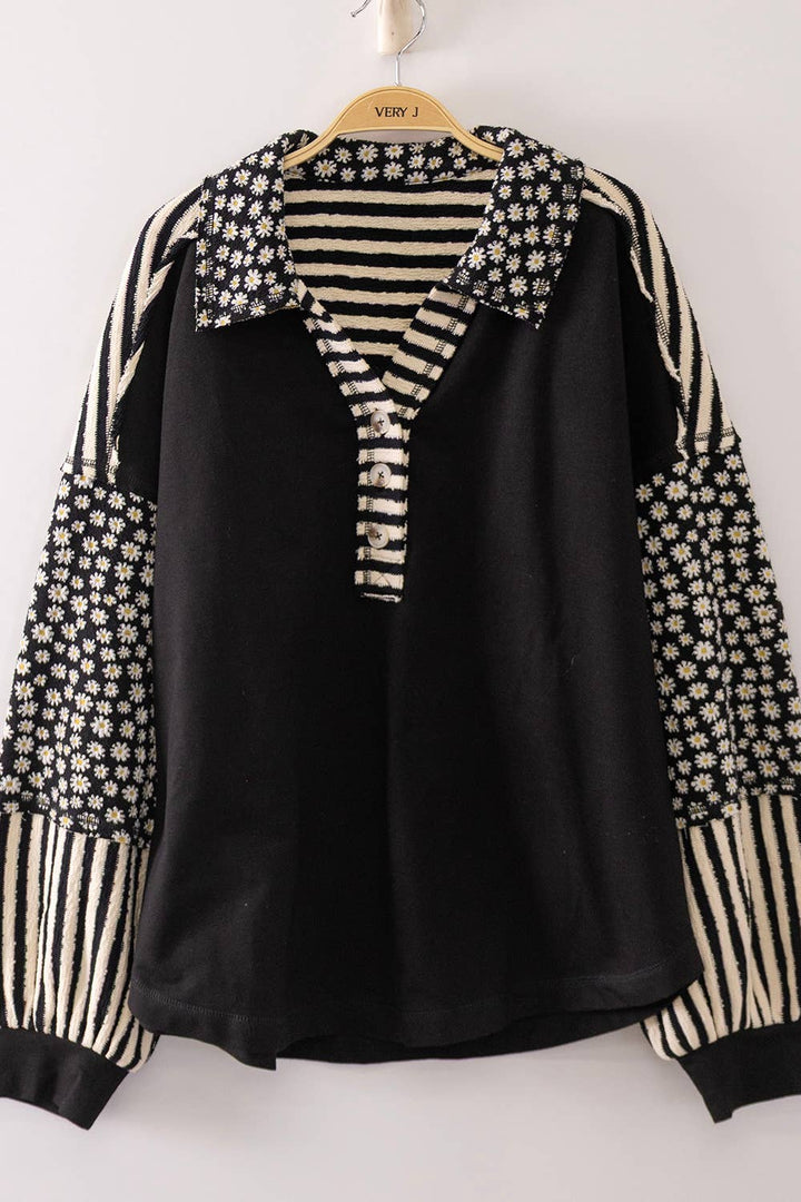 NT12889-Daisy Stripe Contrast Top