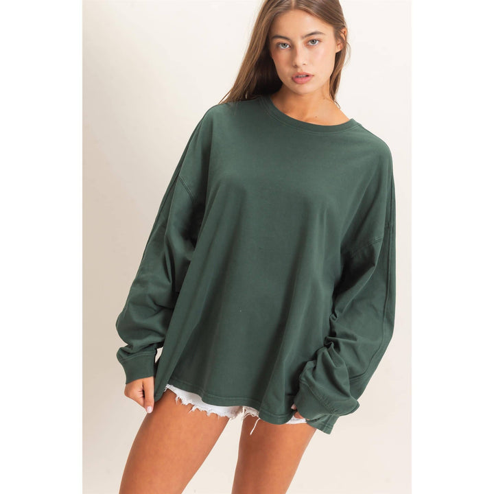 Pigment Dye Oversized Long Sleeve Top