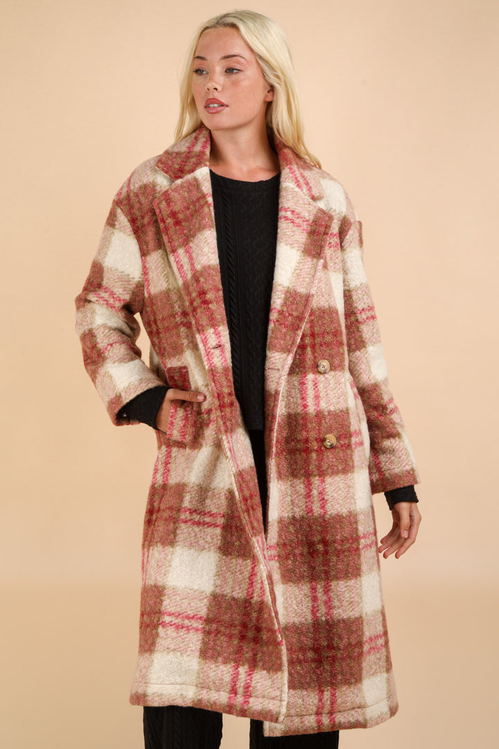 Just Warming Up Pink Plaid Button Down Coat