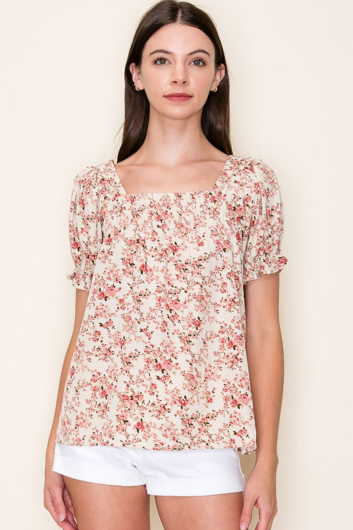 Perfect for You Short Sleeve Floral Top in Cream