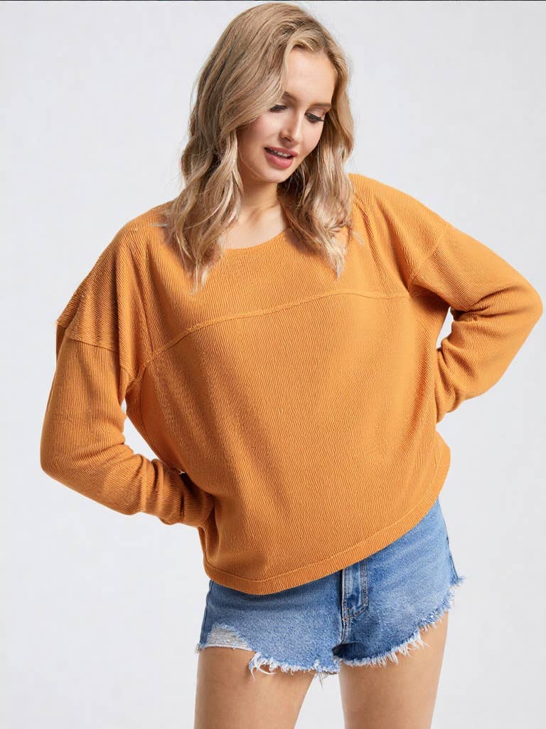 NT11310-Oversized Solid Color Comfy Knit Top