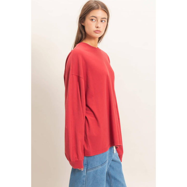 Pigment Dye Oversized Long Sleeve Top