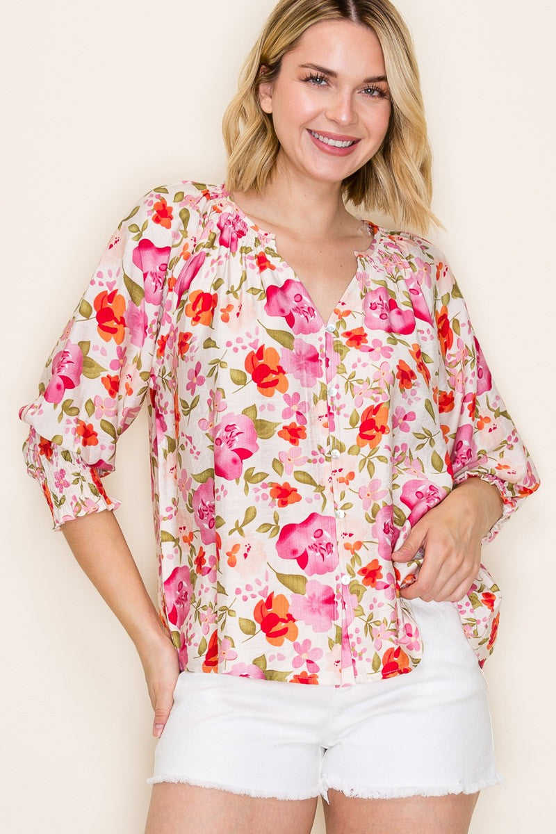 Sweet Statements Pink Floral Half Sleeve Top
