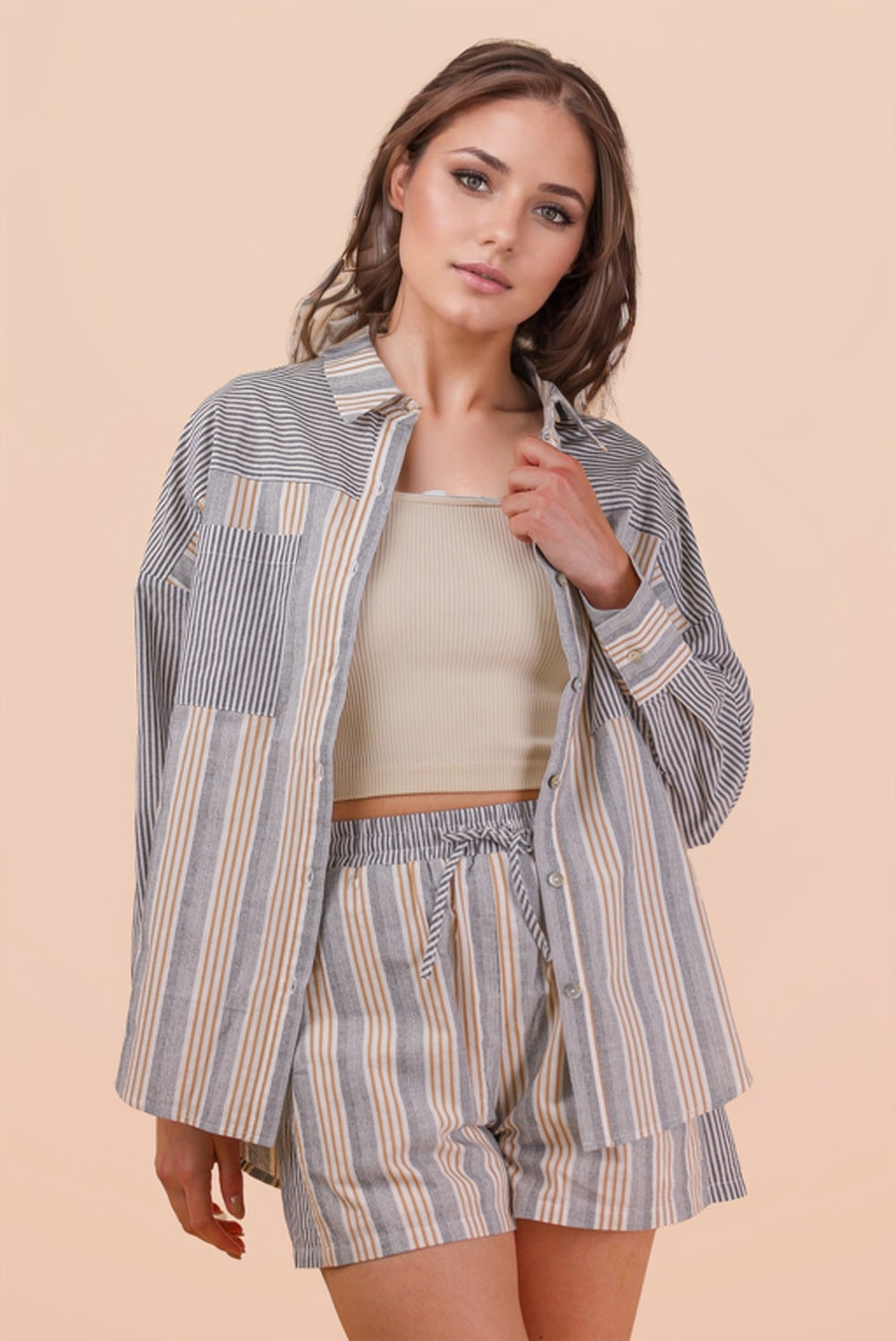 Feeling Classic Oversized Set In Taupe/ Black