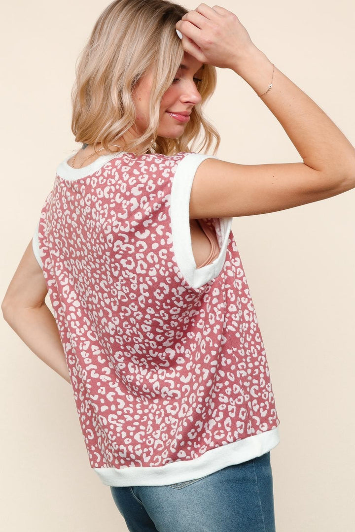Wild Wishes Mauve/White Leopard Print Sleeveless Top