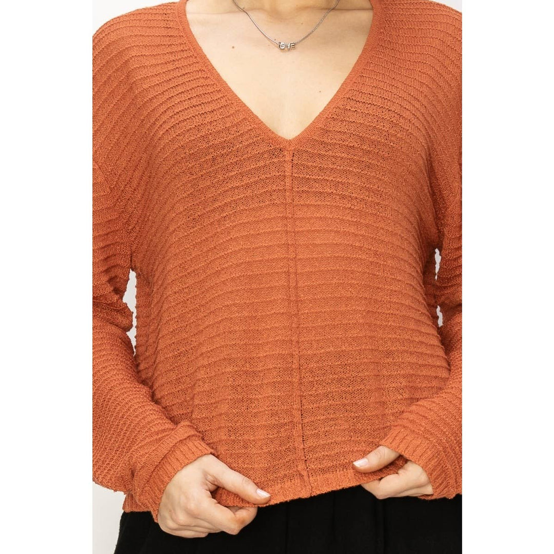 V Neck Dropped Shoulder Sweater
