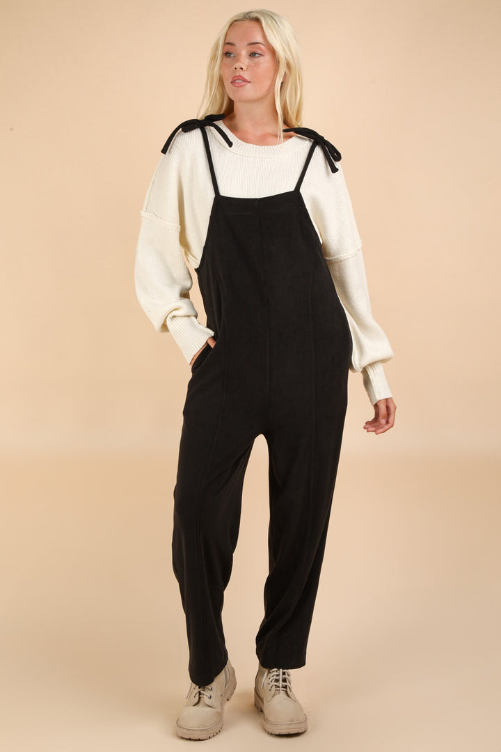 Let's Stay Longer Fleece Jumpsuit in Black