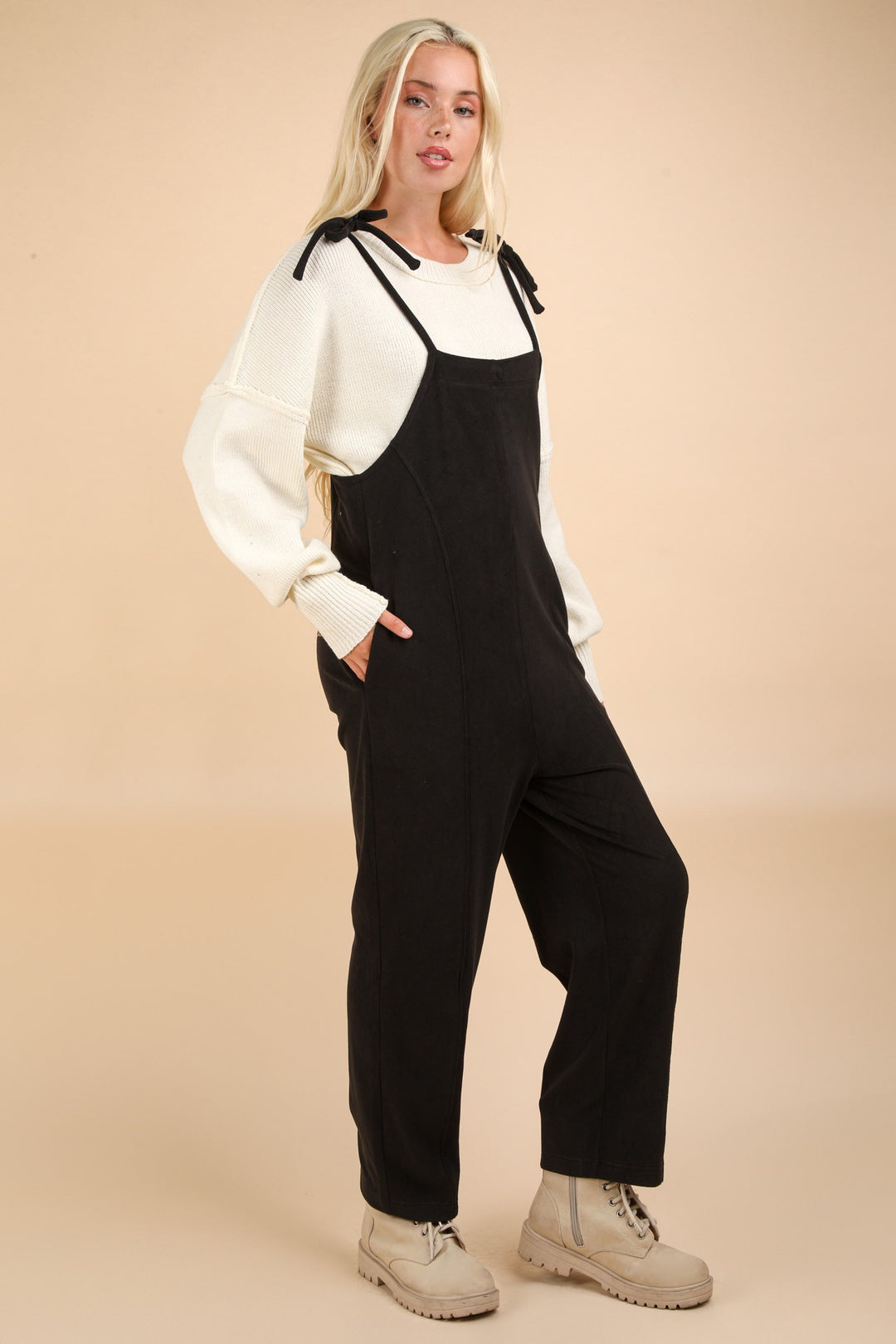 Let's Stay Longer Fleece Jumpsuit in Black