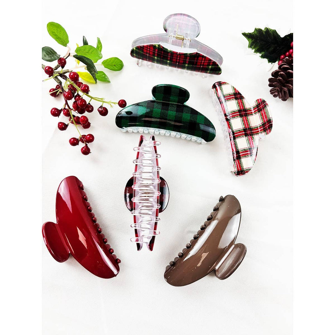 Christmas Plaid Print with solid Hair Claw Clip