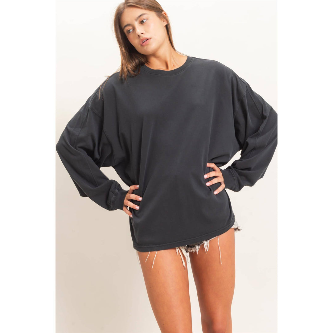 Pigment Dye Oversized Long Sleeve Top