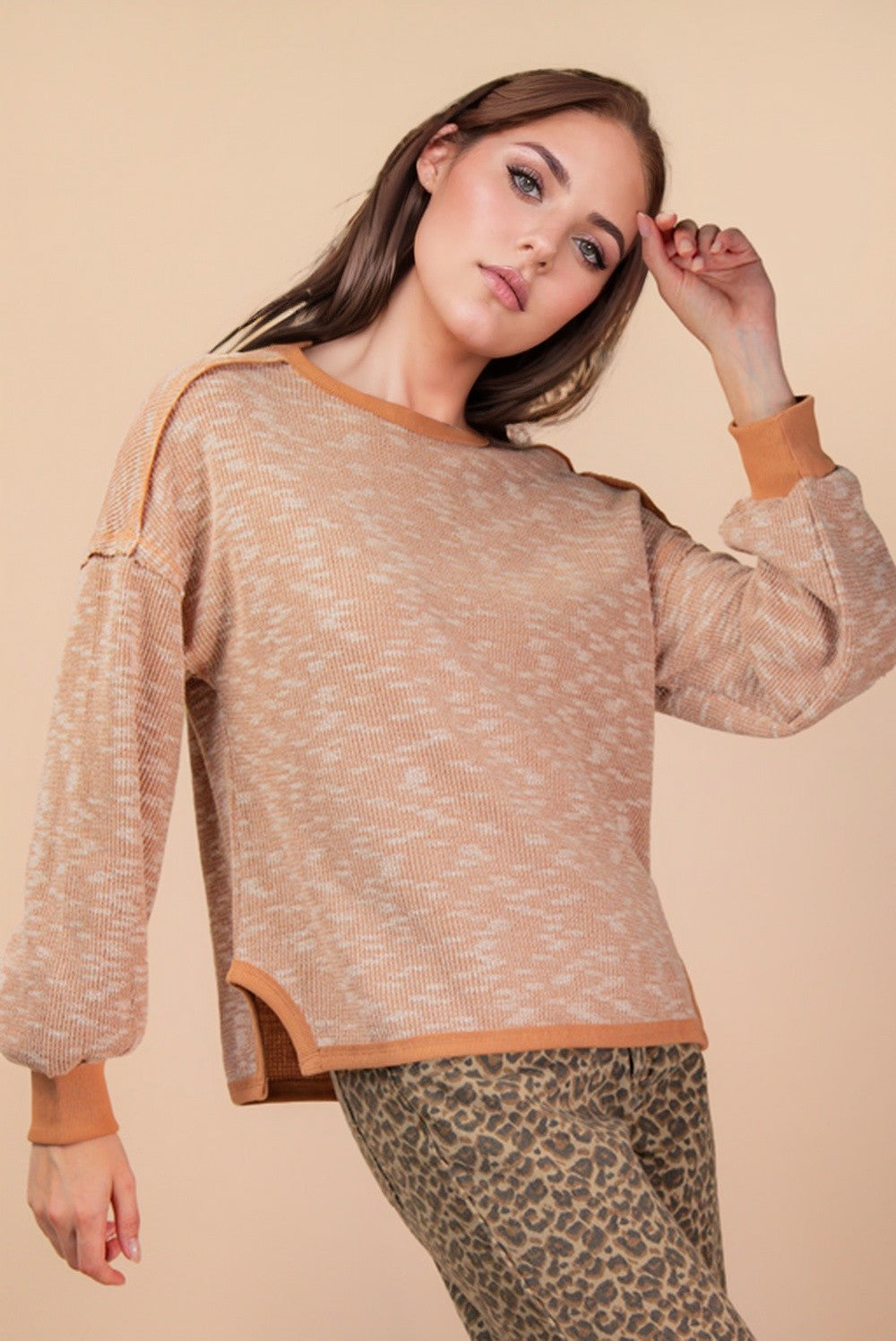 Just Passing Through Long Sleeve Shirt In Mocha Mix