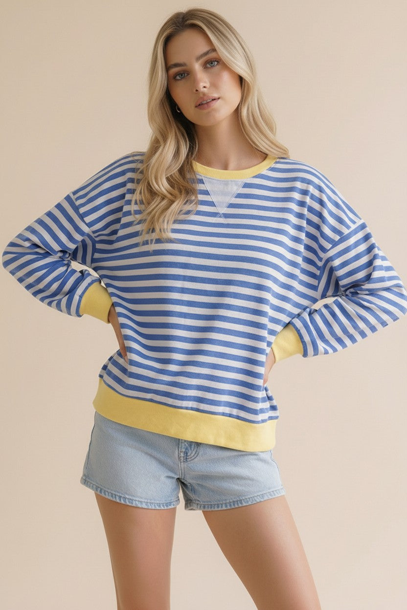Waiting for the Tide Striped Top in Blue/Yellow