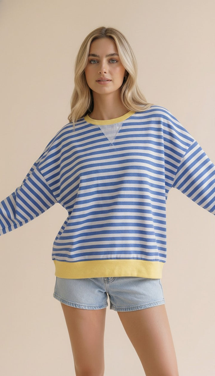 Waiting for the Tide Striped Top in Blue/Yellow