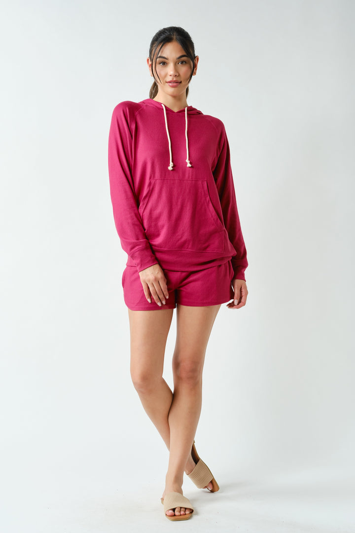 There for It Brushed Hacci Lounge Hoodie in Plum Pink