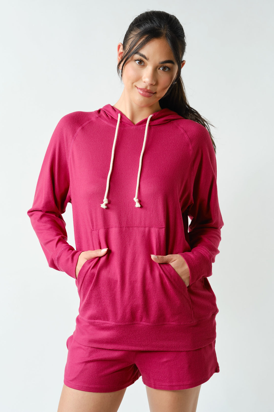 There for It Brushed Hacci Lounge Hoodie in Plum Pink