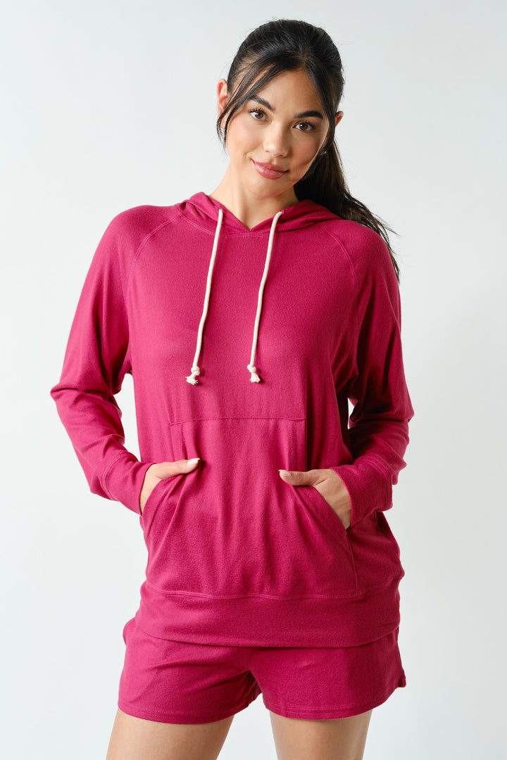 There for It Brushed Hacci Lounge Hoodie in Plum Pink