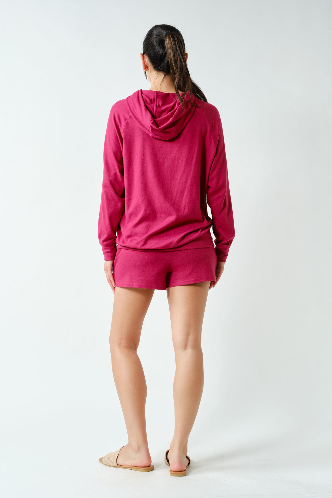 There for It Brushed Hacci Lounge Hoodie in Plum Pink
