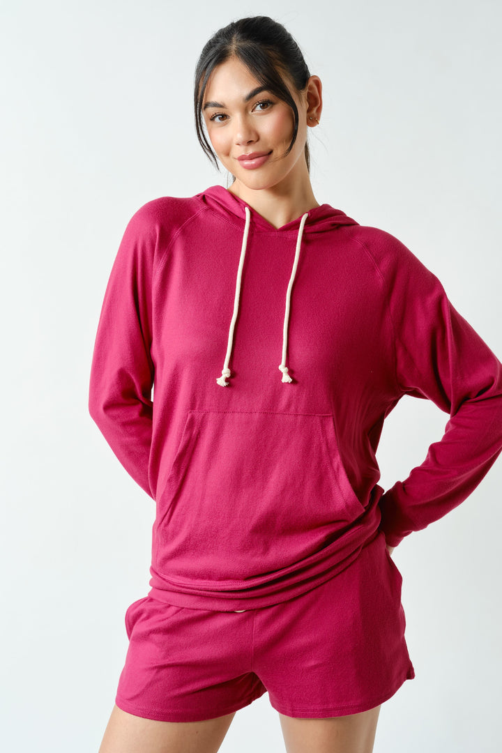 There for It Brushed Hacci Lounge Hoodie in Plum Pink