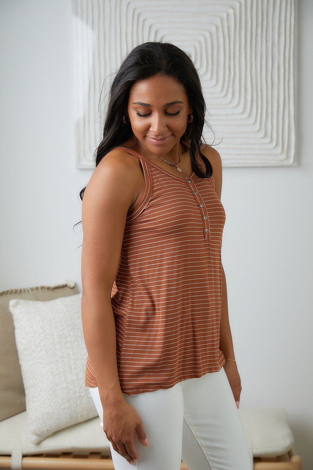 Feeling Good Striped Tank in Rust