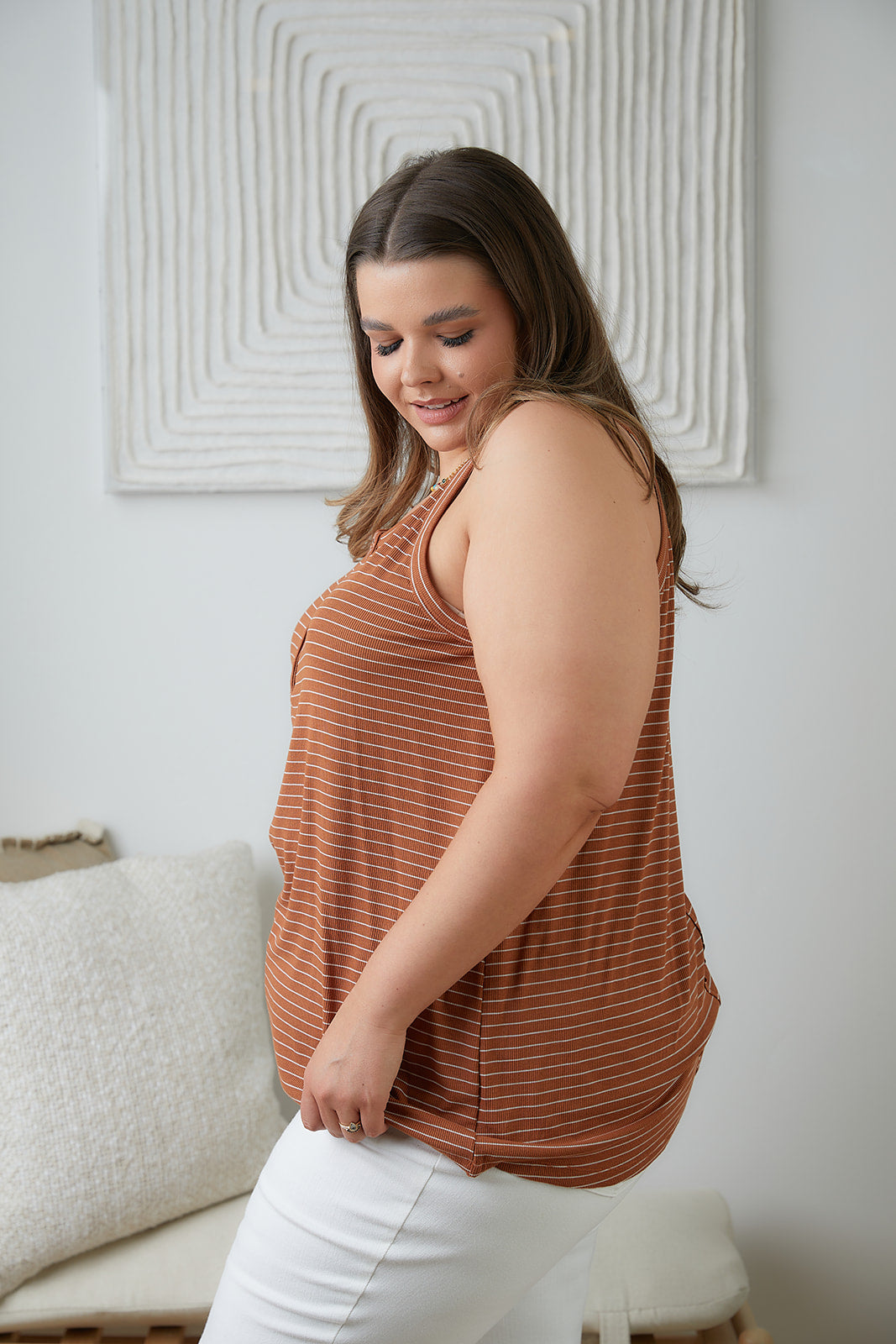 Feeling Good Striped Tank in Rust