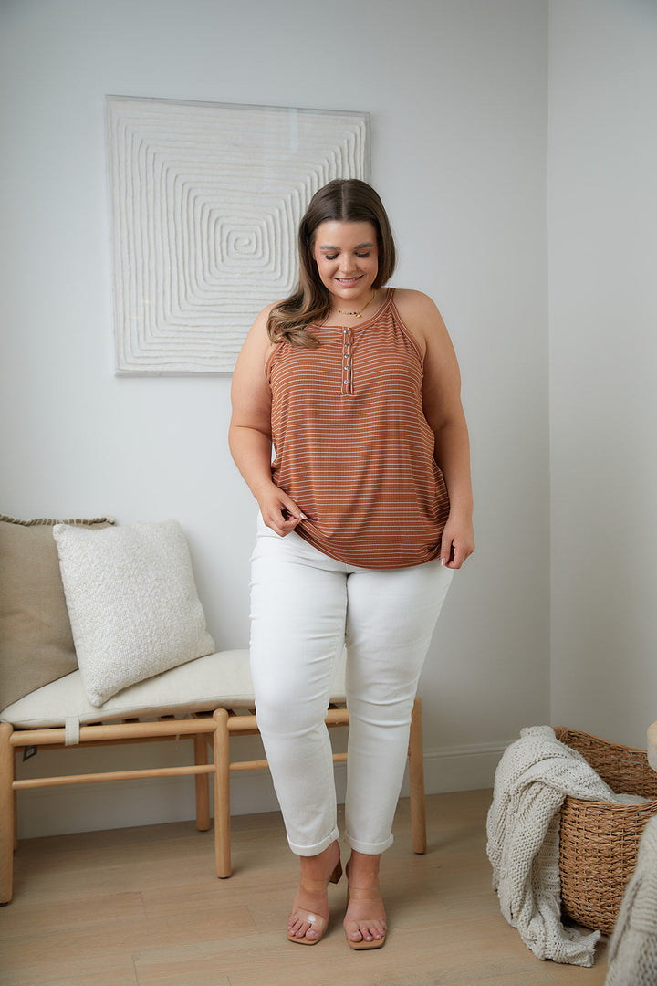 Feeling Good Striped Tank in Rust