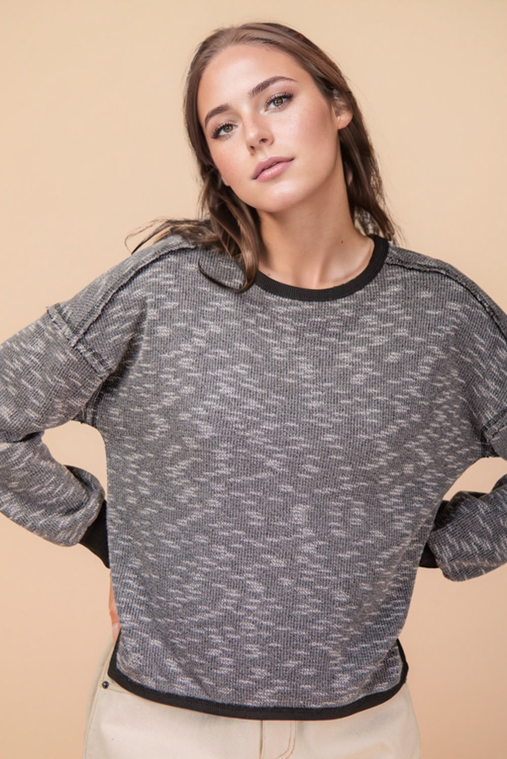 Black Threaded long sleave Shirt In Charcoal With White Dustings