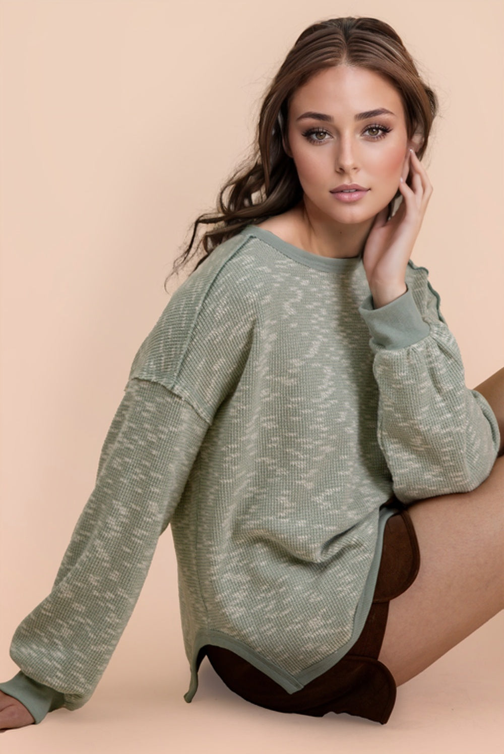 Matcha Threaded long sleave Shirt With White Dustings