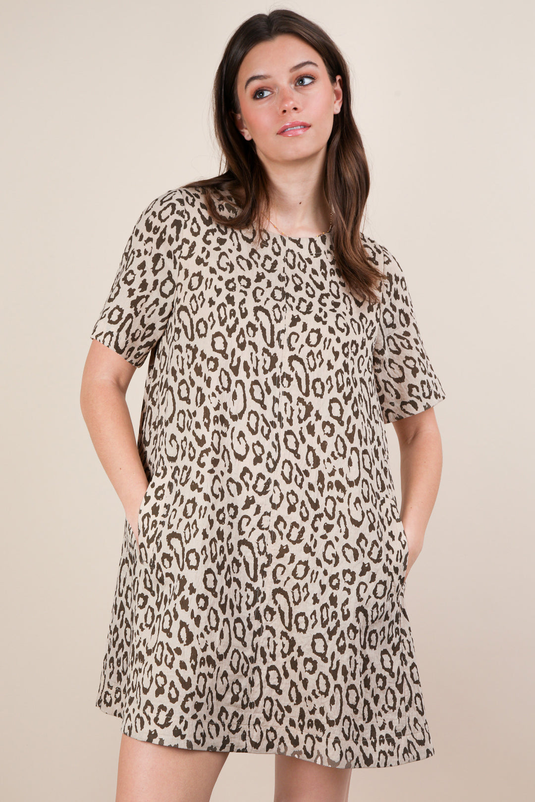 Be the Love Leopard Print Dress with Pockets in Oatmeal