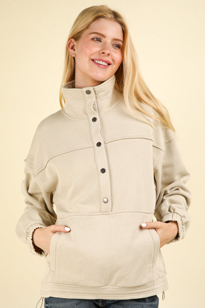 A Cozy Place Mineral Washed Pullover in Beige