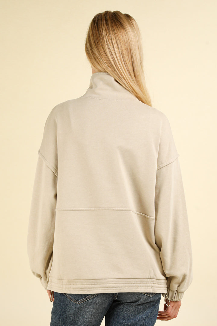 A Cozy Place Mineral Washed Pullover in Beige