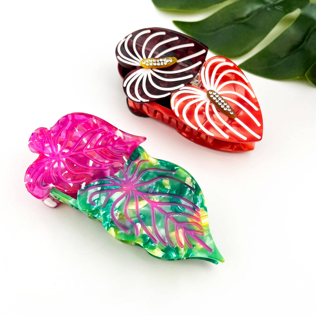 Acetate Leaf Hair Claw Clip, Monstera Leaf Hair Clip