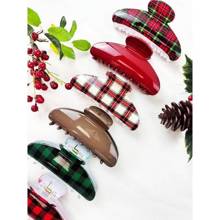 Christmas Plaid Print with solid Hair Claw Clip