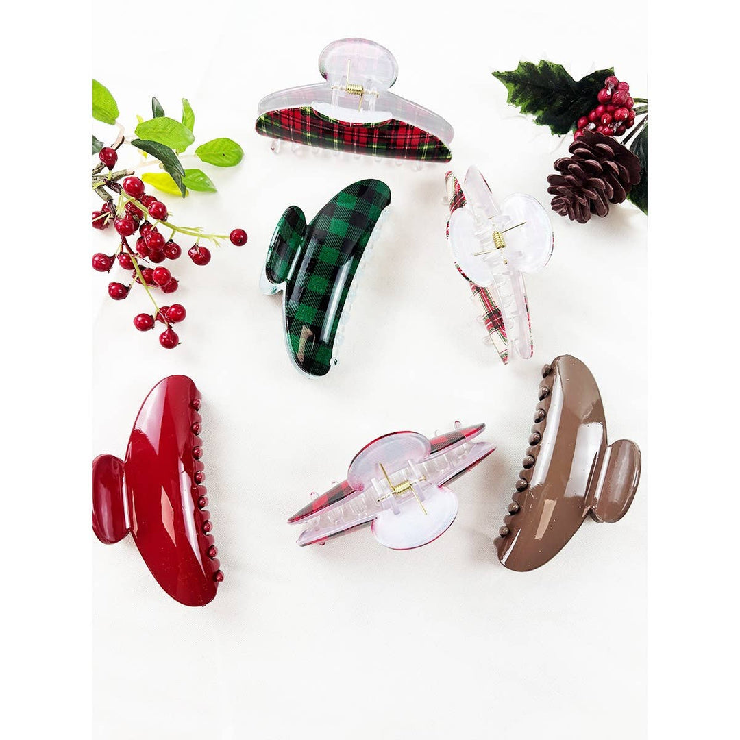 Christmas Plaid Print with solid Hair Claw Clip