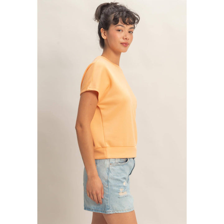 Crew Neck Short Dolman Sleeve Top
