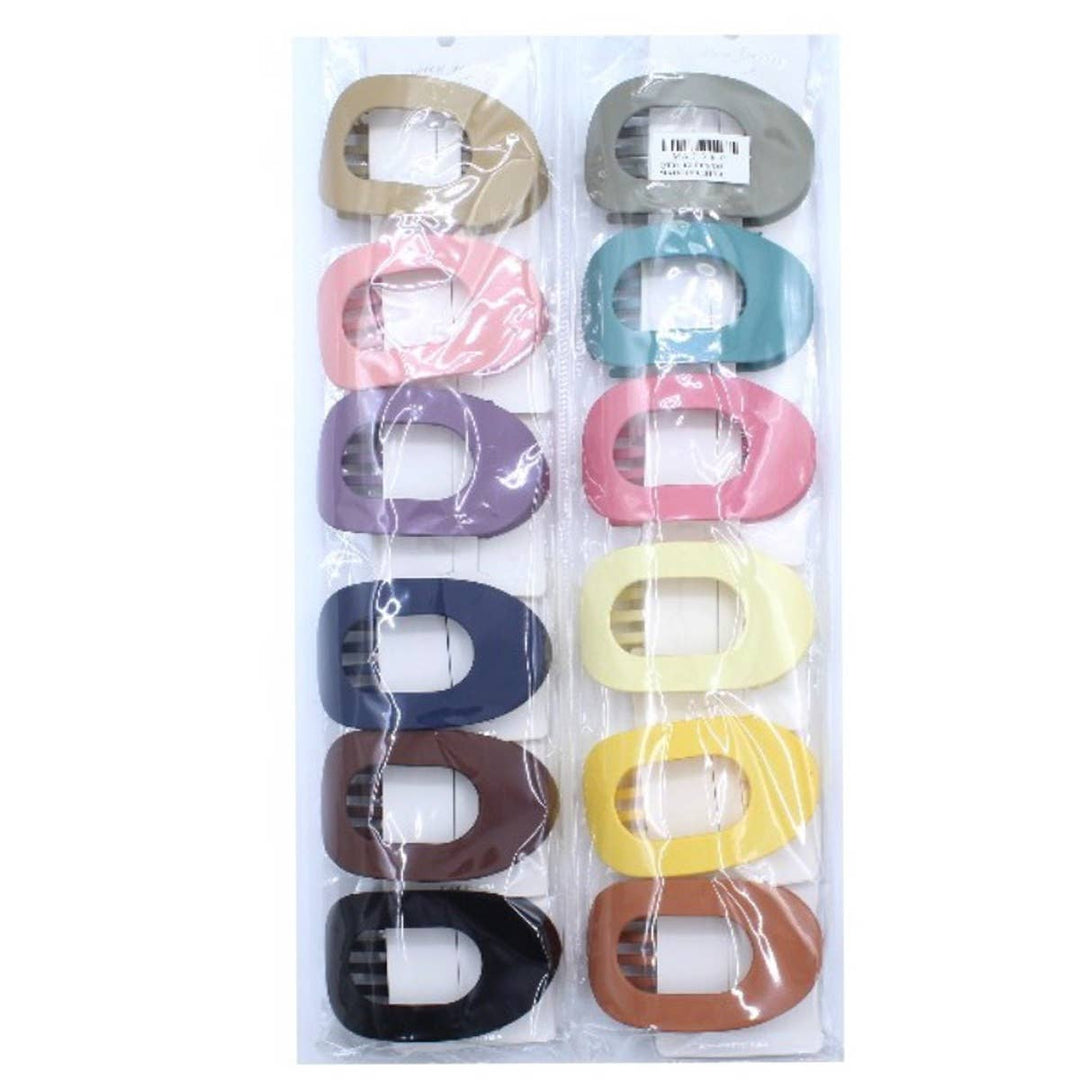 12 Colors of Oval Shape Flat Hair Claw