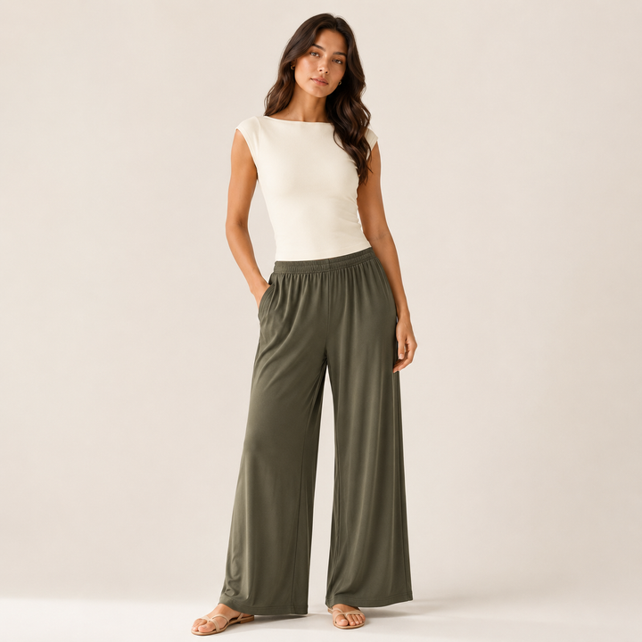 Women’s Wide Straight Leg Pants with Pockets, Soft Flowing pants