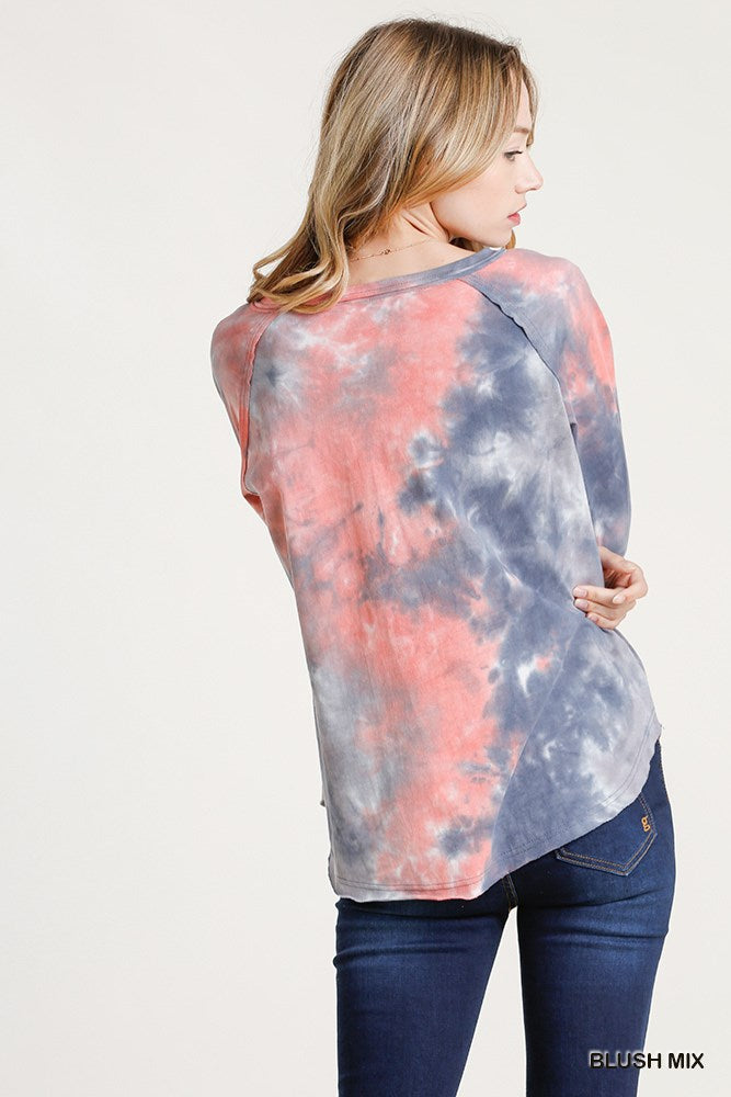 Yesterdays Favorite Blue and Pink Tie Die Long Sleeve Top
