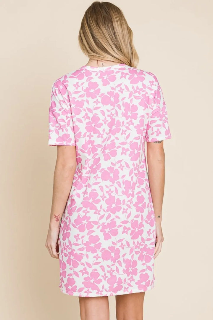 Floral Button Down Mini Dress in Pink
