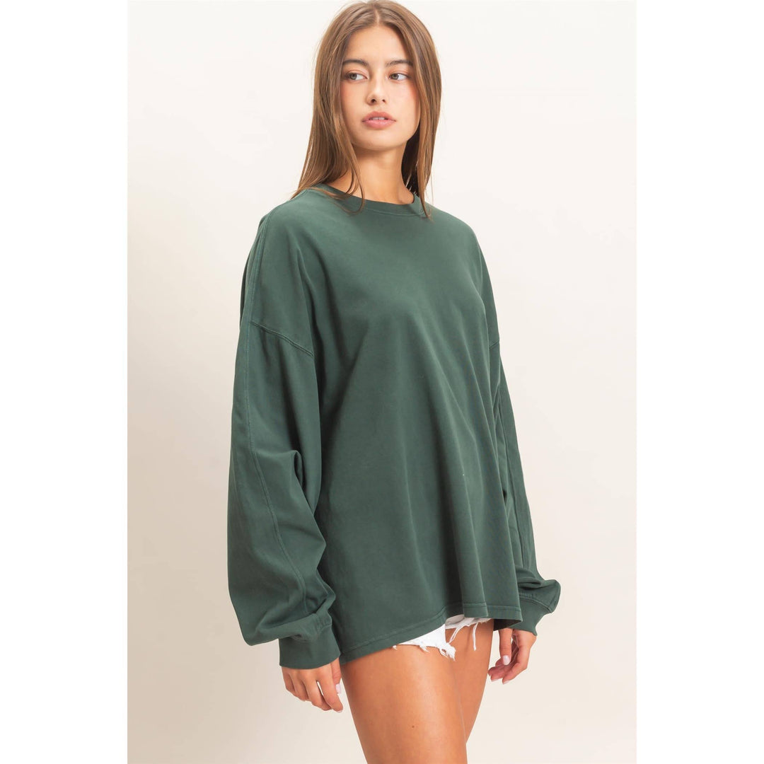 Pigment Dye Oversized Long Sleeve Top