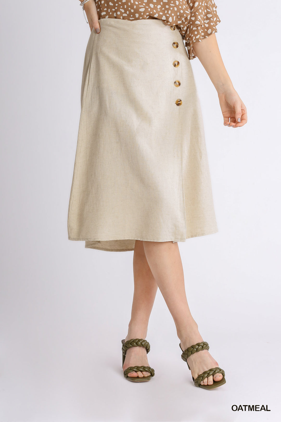 Show Me The Way Midi Wrap Skirt with Buttons In Oatmeal