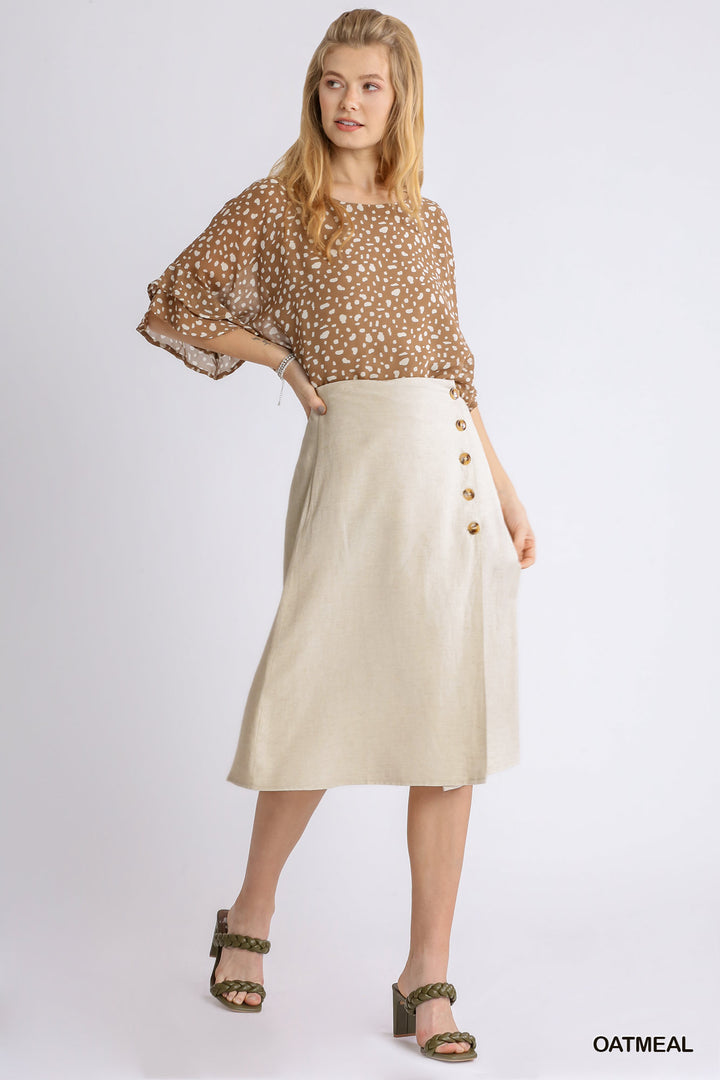 Show Me The Way Midi Wrap Skirt with Buttons In Oatmeal