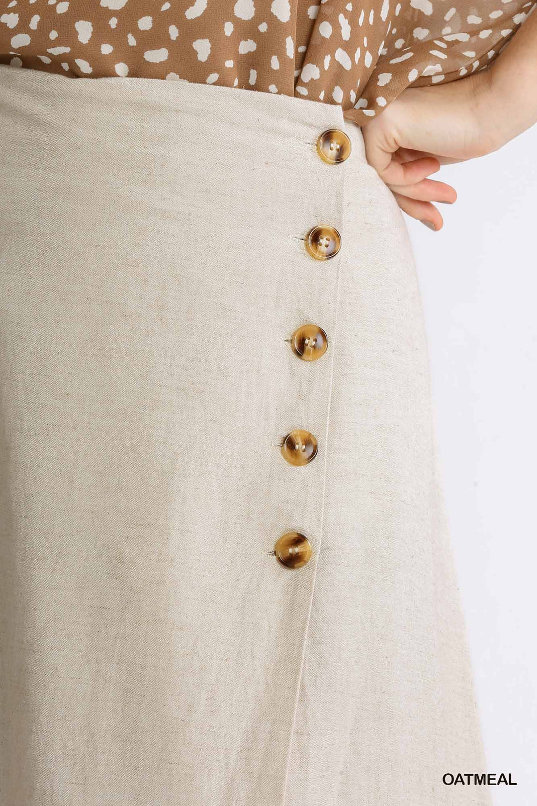 Show Me The Way Midi Wrap Skirt with Buttons In Oatmeal